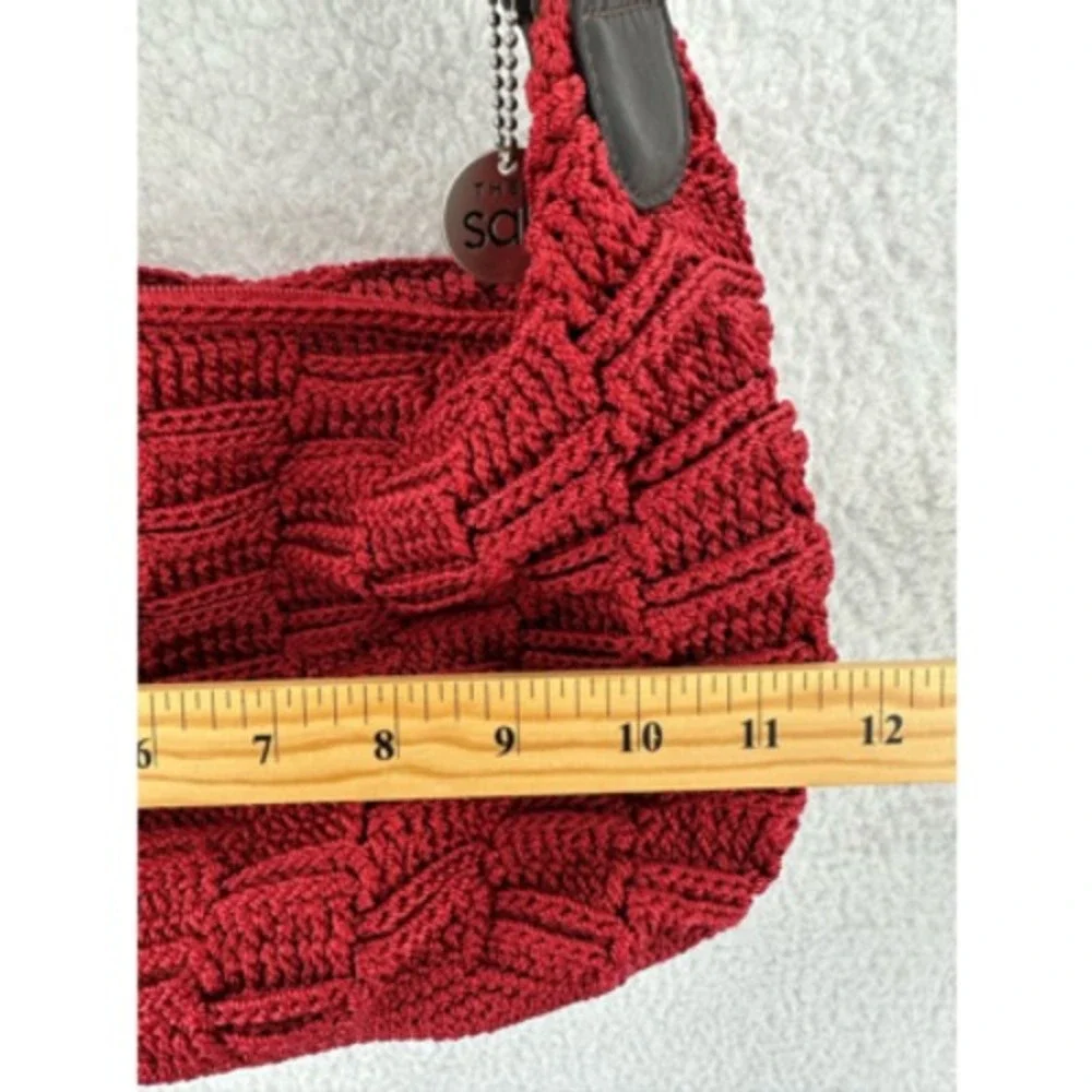 The Sak Womens Hobo Handbag Red Maroon Zipper Closure Shoulder Strap Knit S